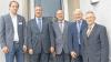 Gemeinsame Freude über die Eröffnung der renovierten und vergrößerten Geschäftsstelle der SKD BKK in Karlstadt: von links Christoph Kimmel (Leiter der Geschäftsstelle Karlstadt), Hermann Weber (Vorstand), Paul Kruck (Bürgermeister Stadt Karlstadt), Ernst Lang (Vorsitzender des Verwaltungsrates) sowie Hildebert Steigerwald (Geschäftsführer Düker GmbH & Co. KG).