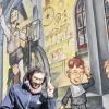Kunst und Industrie brauchen Esprit und Freigeist: Künstler Alexander Ziegler vor seinem Gemälde in der Oberen Straße. Es zeigt den Schweinfurter Erfinder Philipp Moritz Fischer und dessen Sohn. Ab Januar will Ziegler zeigen, wie Schweinfurt auch in L.A. für Bewegung sorgt.