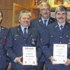 Ausgezeichnet: Unser Bild zeigt (von links) Kreisbrandinspektor Herbert Hausmann, Vorsitzender Marcus Remlein, Ehrenmitglied Harry Amend, Kommandant Erich Reichert, Toni Kreuzer (40 Jahre) und Kreisbrandrat Manfred Brust.