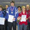 Kegel-Bezirksmeister 2011: (von links) Werner Hahn (Bezirksvorsitzender), Vanessa Ziegler (U14), Michael Schwarzer (KV Kitzingen), Pascal Schneider (U18), Martina Michel (3. Bürgermeisterin Marktbreit), Sarah Stumpf (U18), Alfred Schramm (Sportleiter Marktbreit), Mario Ziegler (U14).
