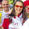 Unterstützung für Läufer mit Down-Syndrom: Anita Kinle vom DS-Laufclub und der „Pumuckl“ Dietmar Mücke.