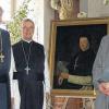 200. Todestag von Abt Eugen Montag: Zum Erinnerungsbild stellten sich in Ebrach (von links) Pater Franziskus Büll, der Vorsitzende des Forschungskreises Ebrach, Abt Christian Feuerstein aus der Partnergemeinde Rein/Steiermark, ein Tochterkloster Ebrachs und zugleich weltältestes Zisterzienserkloster, Abt Johannes Novak aus Sticna, Festredner Professor Wolfgang Wiemer, ehemaliger Vorsitzender des Forschungskreises, und Dekan Albert Müller, Pfarrer in Ebrach.