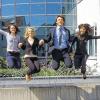 Neues Trampolin: Nina Perleth (von links), Lilli Renner, Peter Scheuplein und Cindy Euring starten die Aktion.