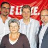 Neuwahlen bei der Partei Die Linke: Im Bild (von links) die neuen Kreissprecher Stadtrat Sinan Öztürk und Kreisrätin Angelika Strobel (Werneck), der bestätigte Schatzmeister Markus Pfülb und der ausgeschiedene bisherige Kreisvorsitzende Frank Firsching.