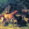 Ländliche Freunde: Anton Braith, Jungvieh und Ziegen vor einem Hochzeitszug, 1865, Öl auf Leinwand.