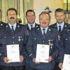 Ehrung beim Kameradschaftsabend: Bei der Feuerwehr Neubrunn wurden drei Männer mit dem staatlichem Ehrenzeichen in Silber oder Gold ausgezeichnet. Von links: Kreisbrandmeister Manfred Brühler, Kreisbrandinspektor Winfried Weidner, Bürgermeister Heiko Menig, Klaus Schlagmüller (Silber), Vorsitzender Stefan Müller, Georg Menig (Gold), Stellvertretender Vorsitzender Andreas Klingler, Peter Bethäuser (Gold), Kommandant Jochen Gurrath und Kreisbrandrat Heinz Geißler.