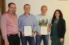 Für 25-jährige Mitgliedschaft wurden Steffen Müller (2. von links) und Dietmar Neder (3. von links) geehrt. Außen auf dem Bild sind die beiden Vorsitzenden Andreas Schuldheis und Nathalie Michele zu sehen.