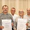 Ehrungen bei der Schick Unternehmensgruppe: (v. l.): Geschäftsführer Markus Schmitt, Geschäftsführer Stefan Falkenberg, die Jubilare Ingmar Diener, Dietmar Hausmann, Lothar Sell, Gerhard Leuner, Uwe Schäfer und Geschäftsführer Edgar Endres