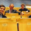 Das gleiche Ziel: Antoine Habersetzer von der Hochschulgruppe Weltladen, Franz-Josef Radermacher vom Club of Rome, Florian Lessing vom AK Ökologie und Estelle Herlyn vom Ökosozialen Forum Deutschland (von links) wollen das Thema Nachhaltigkeit an die Uni Würzburg bringen.
