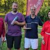 Siegerehrung Einzel Herren 40 von links Dr. Dr. Thomas End,(1. Vorsitzender TC) Erasmus Ertel,  Benny End, Erna Rauscher (Augustinum).