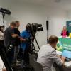 Pressekonferenz zum Auftakt der Herbstklausur der Grünen-Landtagsfraktion in Würzburg mit (von links) Katharina Dröge, Fraktionsvorsitzende im Bundestag, Doreen Denstädt, Justizministerin in  Thüringen, und Johannes Becher, amtierender Fraktionschef im Landtag.