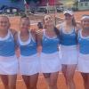 Die Regionalliga-Mannschaft des TC Weiß-Blau Würzburg mit (von links) Denislava Glushkova, Anne Knüttel, Ganna Poznikhirenko, Anna Uljanov, Angelica Raggi, Josie Holderbach und Martha Matoula hat beim TC Zella-Mehlis ihr erstes Saisonspiel gewonnen.