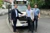 Die neuen Quartiersbusse hier mit WVV-Geschäftsführer Ralf Willrett (von links), Bürgermeister Martin Heilig und dem Aufsichtsratsvorsitzenden WSB Niklas Dehne.