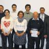 Halten dem Verein die Treue: (Von links) Horst Wiehle (40 Jahre), Maria Hertlein (40), Rudolf Kübert (25), Petra Reich (25), Sebastian Kunz (25), Regine Albert (40), Andreas Frank (25), Hermann Urmann (40), Vorsitzender Werner Weigel, dritter Bürgermeister Theo Dittmaier, Bruno Six (60).