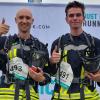 Florian Liebler (1. Vorsitzender des Feuerwehrvereins) und sein Kamerad Christoph Balk freuten sich nach dem Zieleinlauf.