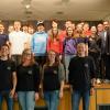 Die geehrten Sportlerinnen und Sportler mit den Vertretern der Banken, Georg Straub und Hans-Peter Suckfüll, BLSV-Bezirksvorsitzender Klaus Greier, KJR-Verbandspate Felix Fröhner, Bürgermeister der Stadt Bad Neustadt, Michael Werner, stv. Landrat Josef Demar und der BSJ-Kreisjugendleitung (vorne).