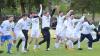 Geschafft: Die Fußballer des TSV Karlburg (von links mit Rene Kohlhepp, Nico Kuß, Cedric Fenske, Cornelius Hock, Trainer Markus Köhler, Fabio Tudor, Jan Martin, Paul Karle und Marvin Fischer-Vallecilla) freuen sich über den Gewinn der Meisterschaft in der Landesliga Nordwest.