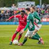 Benjika Caciel (19) von den Würzburger Kickers im Ballduell mit Adrian Istrefi (8) vom FC Schweinfurt 05. 3:0 gegen den FC Schweinfurt 05 ! Würzburger. Kickers feiern am Freitag Abend in der AKON Arena einen ungefährdeten Derbysieg.