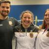 Trainer Daniel Härter (links) begleitete die Wüzburgerinnen Cathrin Silberzahn (Mitte) und Lisa Schlagbauer bei den Weltmeisterschaften im Equipped Kraftdreikampf in Litauen.