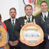 Das Foto zeigt Bürgerkönigin Marion Eichhorn, 2. Ritter Mirko Frank, Schützenkönig Thomas Baumann, 1. Schützenmeister Tobias Schober und 1. Ritter Lukas Götz.