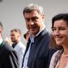 Nach ihrer Wiederwahl zur CSU-Vize empfing Dorothee Bär ihren Parteichef Markus Söder am Sonntag in Weisbach (Lkr. Rhön-Grabfeld). Links im Bild Staatssekretär Sandro Kirchner.