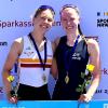 Charlotte Heyltjes (links) und Anna Händle bei der Siegerehrung nach ihrem ersten Platz im Zweier ohne Steuerfrau bei den deutschen Jahrgangs-Meisterschaften in Essen. Charlotte Heyltjes (links) und Anna Händle bei der Siegerehrung nach ihrem ersten Platz im Zweier ohne Steuerfrau bei den deutschen Jahrgangs-Meisterschaften in Essen.