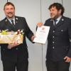 Ehrung für 25 Jahre Feuerwehrdienst für Kreisbrandmeister Christoph Wohlfart. Unser Bild zeigt ihn mit 2. Kommandant Dominik Valtenmeier (links), sowie Kommandant Andre Köhler und Kreisbrandmeister André Knies (rechts).