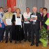 Landtagspräsidentin Ilsa Aigner, Kreisvorsitzende Barbara Becker und Bezirksrätin Gerlinde Martin freuen sich mit den Geehrten Reinhard Kahl, Werner Will, Richard Konrad, Elfriede Dill, Gerhard Wenkheimer, Heinrich Uhl, Bürgermeister Horst Reuther, Ortsvorsitzender Heidi Plömpel und Heinz Herbert.