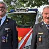 Mit dem Ehrenkreuz in Silber des Deutschen Feuerwehrverbandes wurde Kreisbrandinspektor Marco Brust (links) ausgezeichnet sowie – ebenso Kreisbrandmeister Klaus Preisendörfer – mit dem Dienstaltersabzeichen für 40 Dienstjahre.