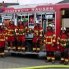 Bei der ersten Übung der Feuerwehr Hausen mit der neuen Atemschutzbekleidung. Mit dabei sind Feuerwehrvereinsvorsitzender Christian Kraft sowie der stellvertretende Kommandant Jens Spiwek und Kommandant Andreas Altenhöfer (Erster, Zweiter und Sechster von links).