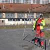 Auf dem Schlachthof-Gelände in Bad Kissingen werden am 1. März vorbereitende Arbeiten getätigt.