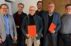 Ehrung für langjährige Mitgliedschaft bei der SPD Frammersbach (von links): Bürgermeister Christian Holzemer, Stellvertretende Vorsitzende SPD Frammersbach Sandra Völp, Dieter Nagl, SPD-Vorsitzender Florian Sauer, Bernd Zänsler und Listenkandidat für die bayerische Landtagswahl Marc Nötscher.