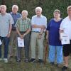 Ehrung für 70 Jahre bei den Freien Turnern Schweinfurt (von links): Oberbürgermeister Sebastian Remelé, Manfred Nusser, Winfried Igelsbacher, Karlheinz Friedel, Erich Weber, Helga Adelmann, Vorsitzender Gerd Adelmann und Karola Bauer, die die Urkunde für Hans Bauer in Empfang nahm.