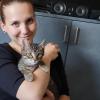 Kätzchen Jerry mit neuer "Adoptivmutter" Sophia Kaufmann. Kätzchen Jerry mit neuer "Adoptivmutter" Sophia Kaufmann.