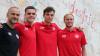 Das Team im Team: (von links) Torwarttrainer Marco Langer mit seinen Schützlingen Maximilian Perez Hintermeier, Marc Richter und Hendrik Bonmann vor dem Teamhotel in Ampflwang.