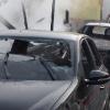 Die ausgebrannten Fahrzeuge vor dem Sägewerk in Homburg. Die ausgebrannten Fahrzeuge vor dem Sägewerk in Homburg.