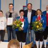 Im Bild (von links): Horst Schneider (Vorsitzender),  Feli Zeißner, Nico Krüger (beide 10 Jahre Mitglied), Alexandra Hümmer (40 Jahre aktives Musizieren), Peter Geb (Kreisvorsitzender des Nordbayerischen Musikbundes), Jennefer Mauder (40 Jahre aktives Musizieren), Hans-Werner Unteidig ( Präsident), Doris Johanni (25 Jahre Mitglied).