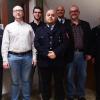 Auf dem Foto von links Kreisbrandmeister Peter Weiß, Florian Magerla, Julian Storath, Ioannis Karacharisis, Udo Diemer (stv. Vereinsvorsitzender), Bürgermeister Martin Link, Kreisbrandrat Stefan Schmöger. Auf dem Bild fehlt Marcel Lenkl.