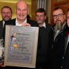 Altlandrat Eberhard Nuß (2. von links) wurde zum Ehrenvorsitzenden ernannt. Mit auf dem Bild der 1. Vorsitzende Thomas Eberth, Landesvorsitzender Wolfram Vaitl, Heimatvereinsvorsitzender Helmut Lutz, Bezirksvorsitzender Thorsten Schwab (von links).