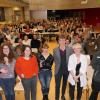 Sehr gut besucht war der Haßfurter Poetry Slam in der Ganztagseinrichtung "Silberfisch" am Schulzentrum. Sie freuen sich über den regen Zuspruch (von links): Eva-Mareen Preisegger, Moderatorin Maron Fuchs, Siegerin Alina Schmolke aus Düsseldorf, Selina Schlender, Felix Treder, Anna Hader und Andreas Musche.