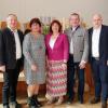 Die Grußredner beim Landfrauentag in der Rhönfesthalle in Stangenroth (von links): Landrat Thomas Bold, Helene Greubel und Edeltraud Häusler, Kreisobmann Edgar Thomas und Bürgermeister Daniel Wehner aus Burkardroth.