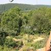 Jennifer Weidle (mit Tochter Ophelia) hat ihr Haus in Adelsberg ökologisch saniert. Blick aus dem Dachfenster auf den von ihr angelegten weitläufigen Garten.