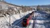 Zug der Frankenbahn in Winterlandschaft bei Gerlachsheim: Die beiden Landräte Dr. Achim Brötel und Christoph Schauder rufen dazu auf, das Angebot zu nutzen, damit aus dem Probebetrieb des Stundentakts ein Dauerangebot wird. 