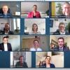  Julian J. Schrader, Ute Dörr, Sophia Raps, Christian Tausch, Patricia Volk, Oliver Neudert und Greta Petersen von den Wirtschaftsjunioren und André Hahn, Judith Jörg, Christian Schuchardt und Benjamin Schneider von der Stadt Würzburg nehmen an dem virtuellen Gespräch teil.