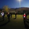 Taschenlampen leuchteten auf dem Karlstadter Düker-Parkplatz in den abendlichen Himmel. Diese Lichtzeichen wurden von einer Drohne fotografiert und zu Wörtern zusammengesetzt.