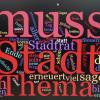 Stadt, muss, Stadtrat, kein, Thema: Die aus den Haushaltsreden der Fraktionen gebildete Wortwolke bringt es eigentlich auf den Punkt. Die Stadt muss bei den Finanzen handeln, doch noch fehlt dem Stadtrat konkrete Thema.