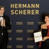 Jutta Fischer, Expertin für positive Kommunikation, zusammen mit dem Veranstalter Hermann Scherer auf dem Internationalen Speaker Slam in Wiesbaden.