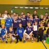 Das Bild zeigt die drei Mannschaften beim Kreisentscheid in der Tauberbischofsheimer Stadthalle. Das Team vom MGG (gelbe Trikots) hat die Chance, am Finale des Regierungspräsidiums teilzunehmen.