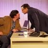 Die Streithähne in der Komödie „Der Kredit“ in der Theaterwerkstatt Aug in Aug: Harald Rauenbusch (links) als Anton Schmidt und Matthias Born (rechts) als Bankfilialleiter Herrn Götz.Foto: Theaterwerkstatt