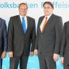 Die Vorstandsmitglieder der beiden Genossenschaftsbanken bei der Pressekonferenz: Thomas Lang, Hans-Joachim Autsch, Christian Senff und Bernd Bindrum (von links).